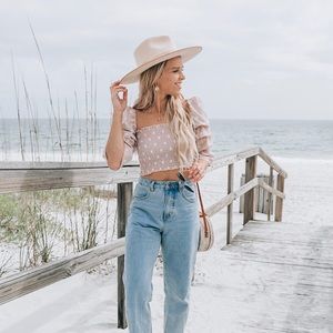 Princess Polly blush polka dot crop top